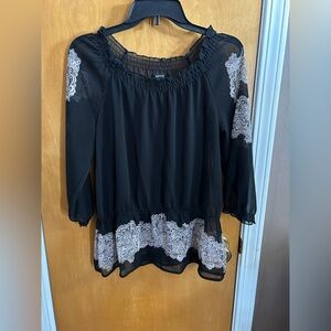 Apt. 9 Women's Black Blouse with White Lace Accents